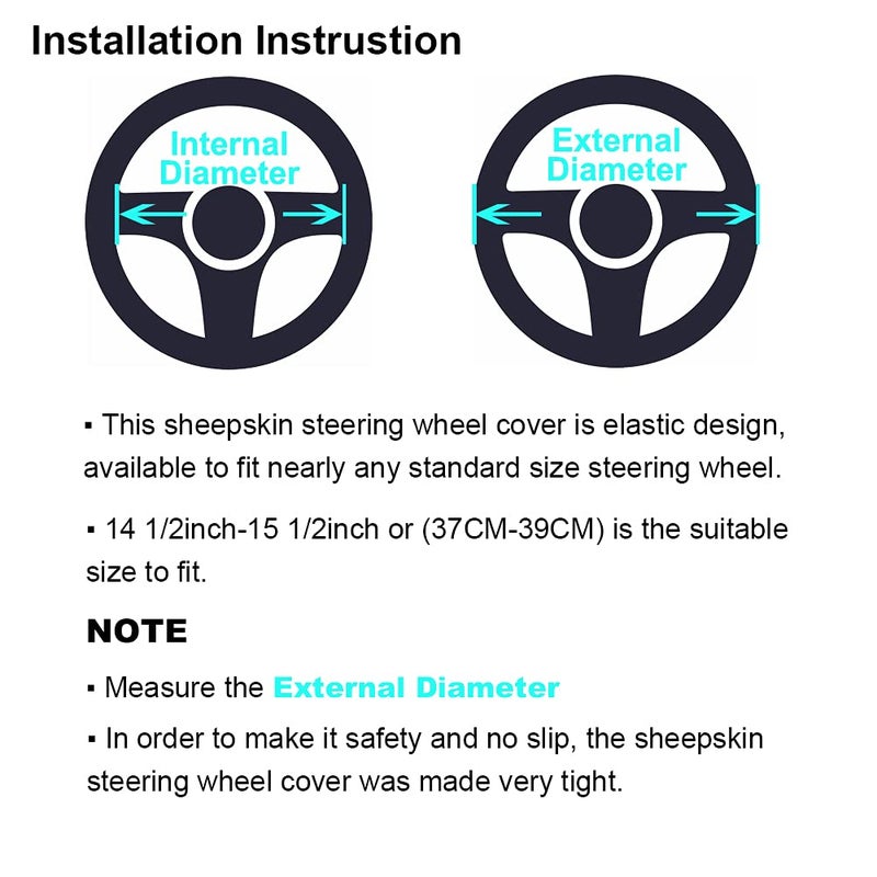 OGLAND Fuzzy Wool Sheepskin car Steering Wheel Cover for Girls Women Men,Fluffy Soft Protector for Universal Steering Wheel 14 1/2-15 1/2inchs, Anti-Slip,Comforting Luxurious(Blue Grey) - Image 5